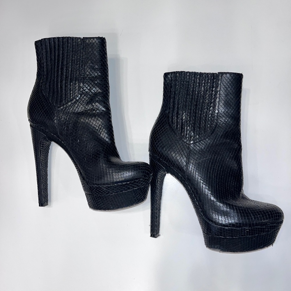 Fabulous platform pull on snake, skin ankle Booties Boots by “Rachel Zoe”
